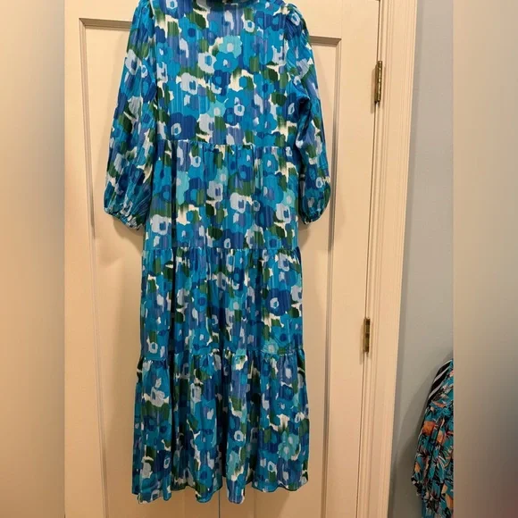 Pomander Place blue floral collared maxi dress with pockets, size M - Picture 3 of 9